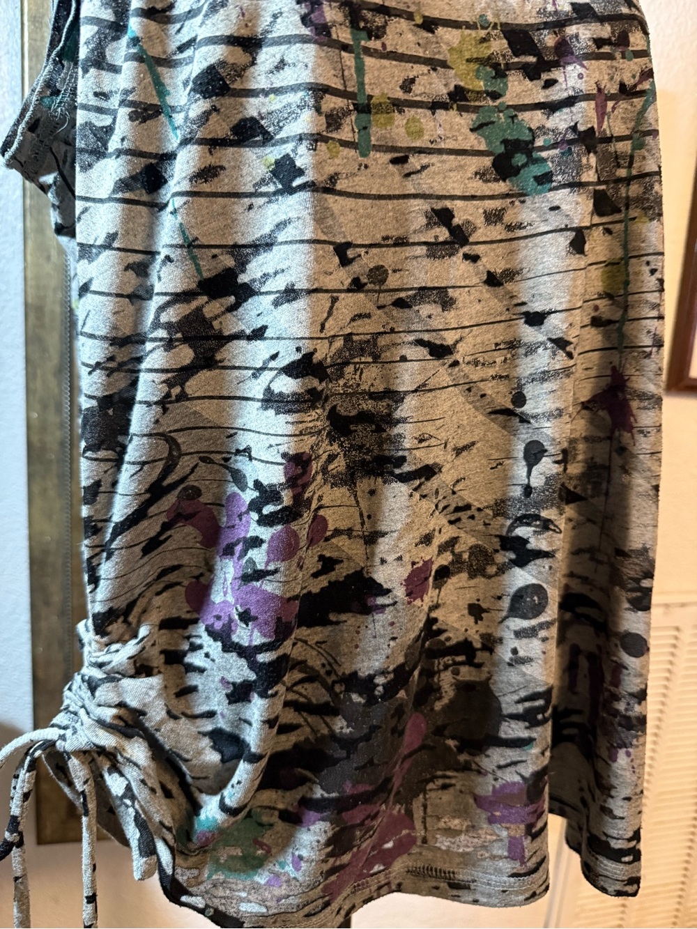 Abstract Paint Splatter Striped Tank Top Ruched Side Drawstring - Picture 8 of 9
